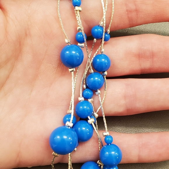 Blue beaded multiple strand chain necklace layered look - Picture 5 of 5
